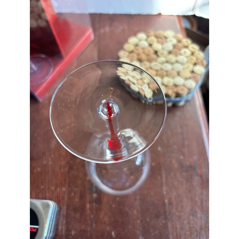 Home Classic Red Drop Wine Glasses Set of 4 Clear with Red Stem 18 oz 55432
